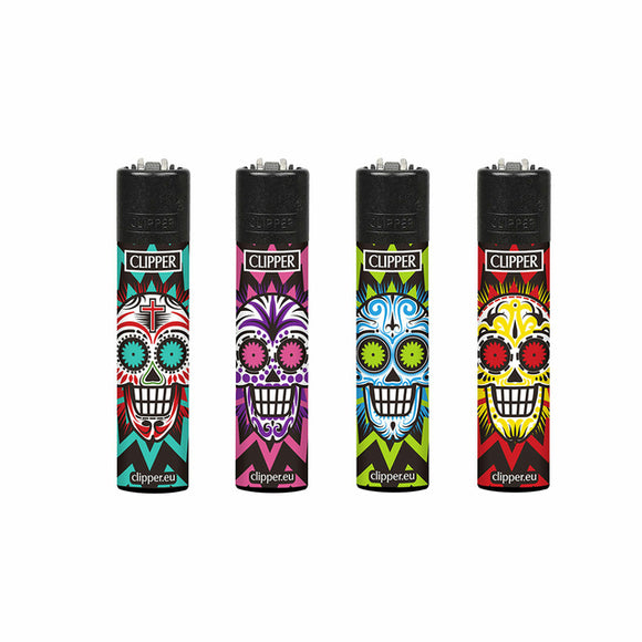 Isqueiro Clipper Maxi Colorful Skulls (Display c/ 24un)